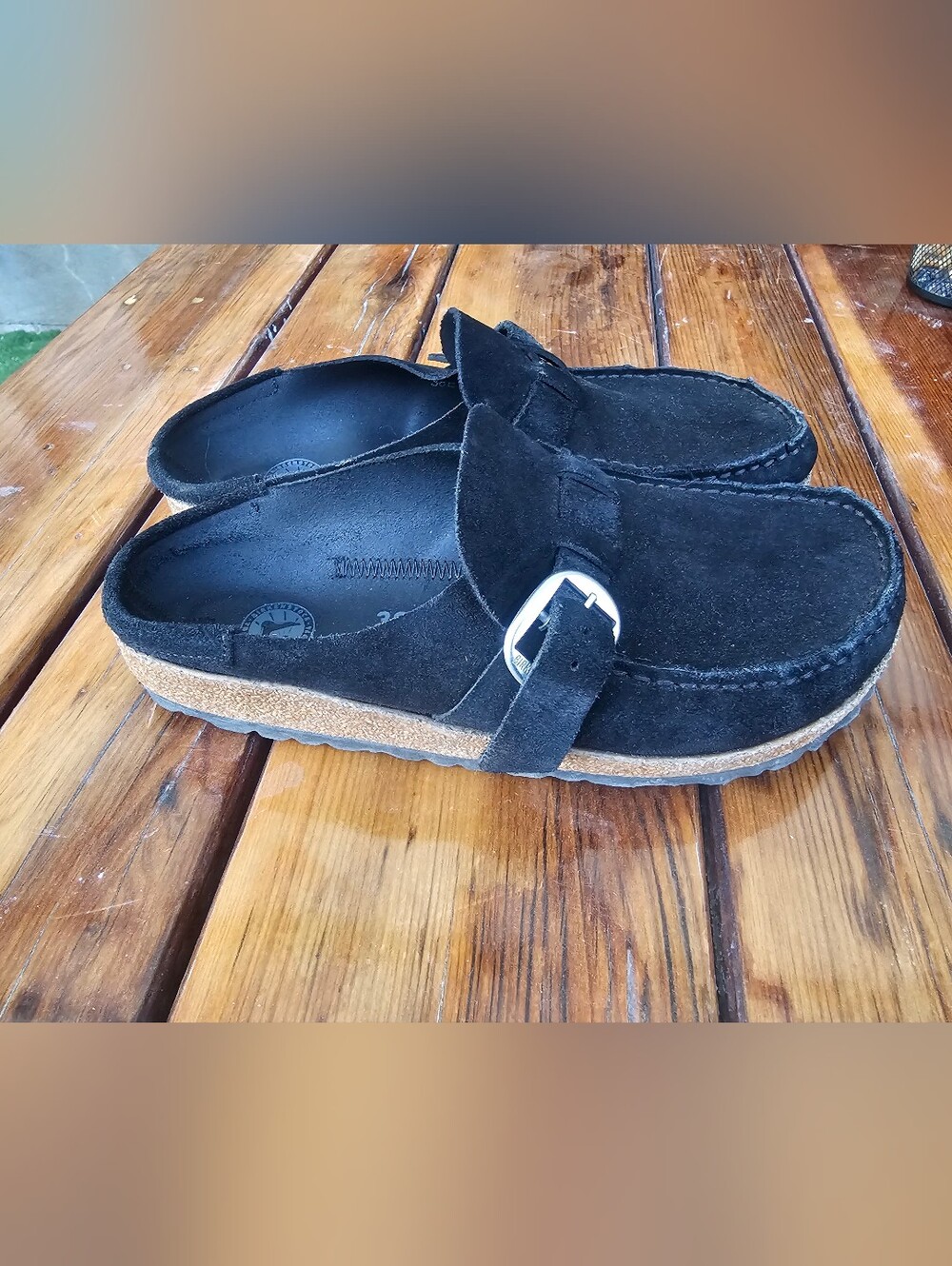 Birkenstock Buckley Shearling Black Suede Leather Mule Clog Shoe Slip On 38